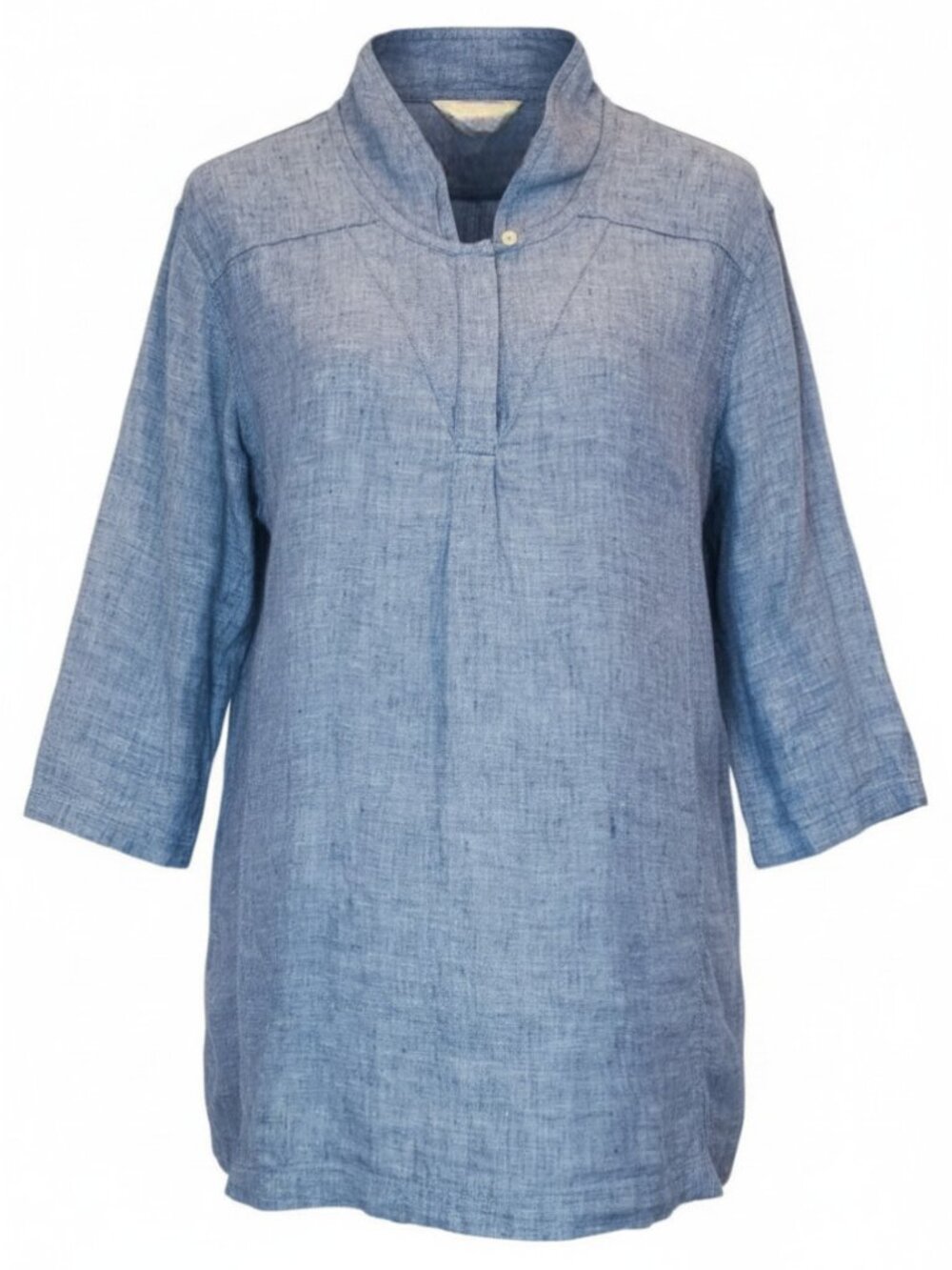 GARNET HILL SZ 8 Women's Blue Chambray 100% Linen Tunic Blouse